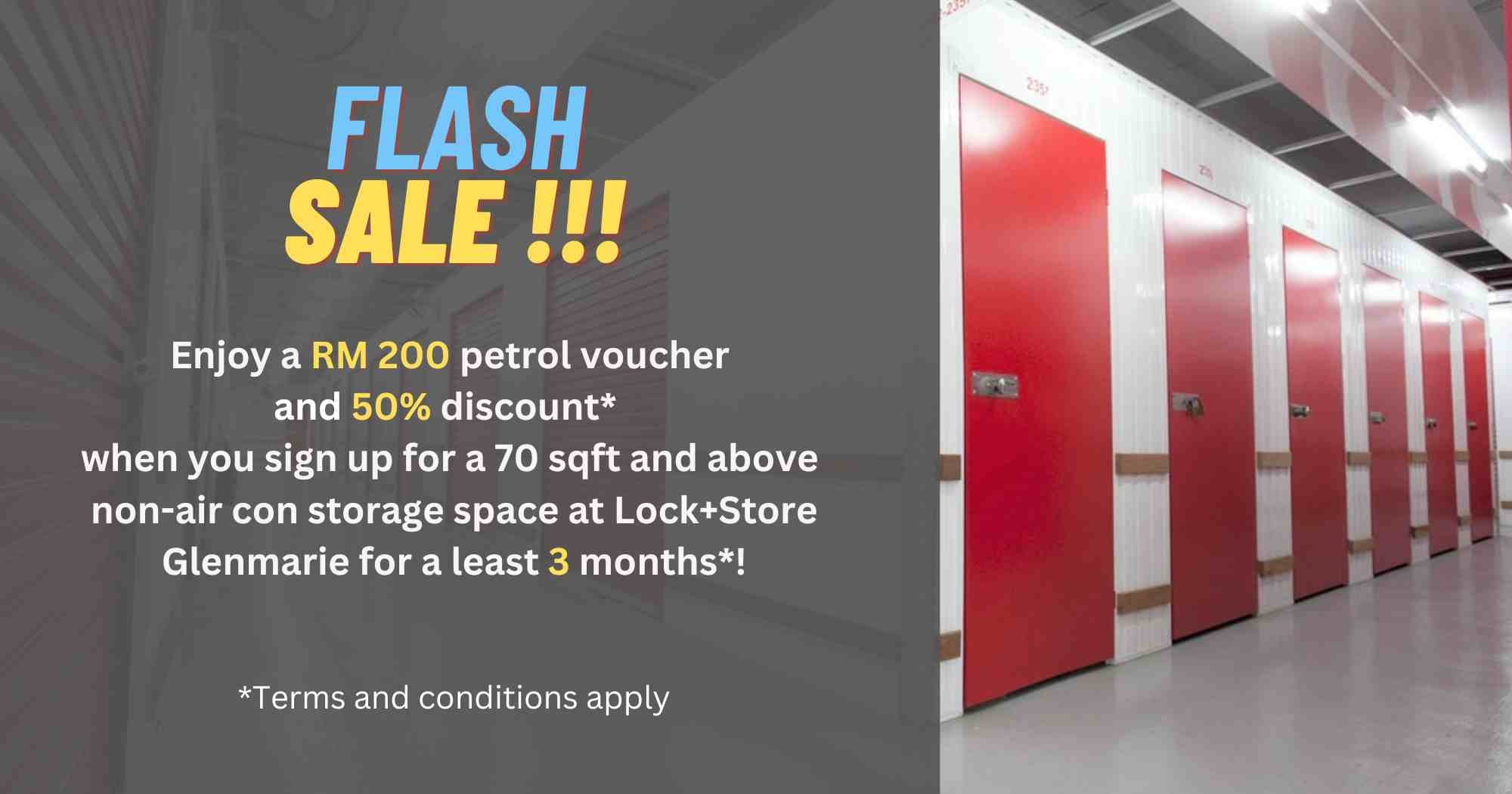 Get 200 RM petrol voucher and 50% off Lock+Store Glenmarie storage unit