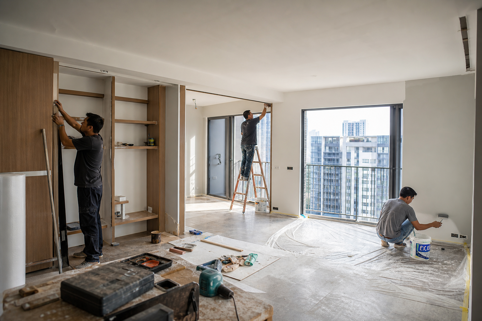 Apartment in Singapore undergoing renovation works
