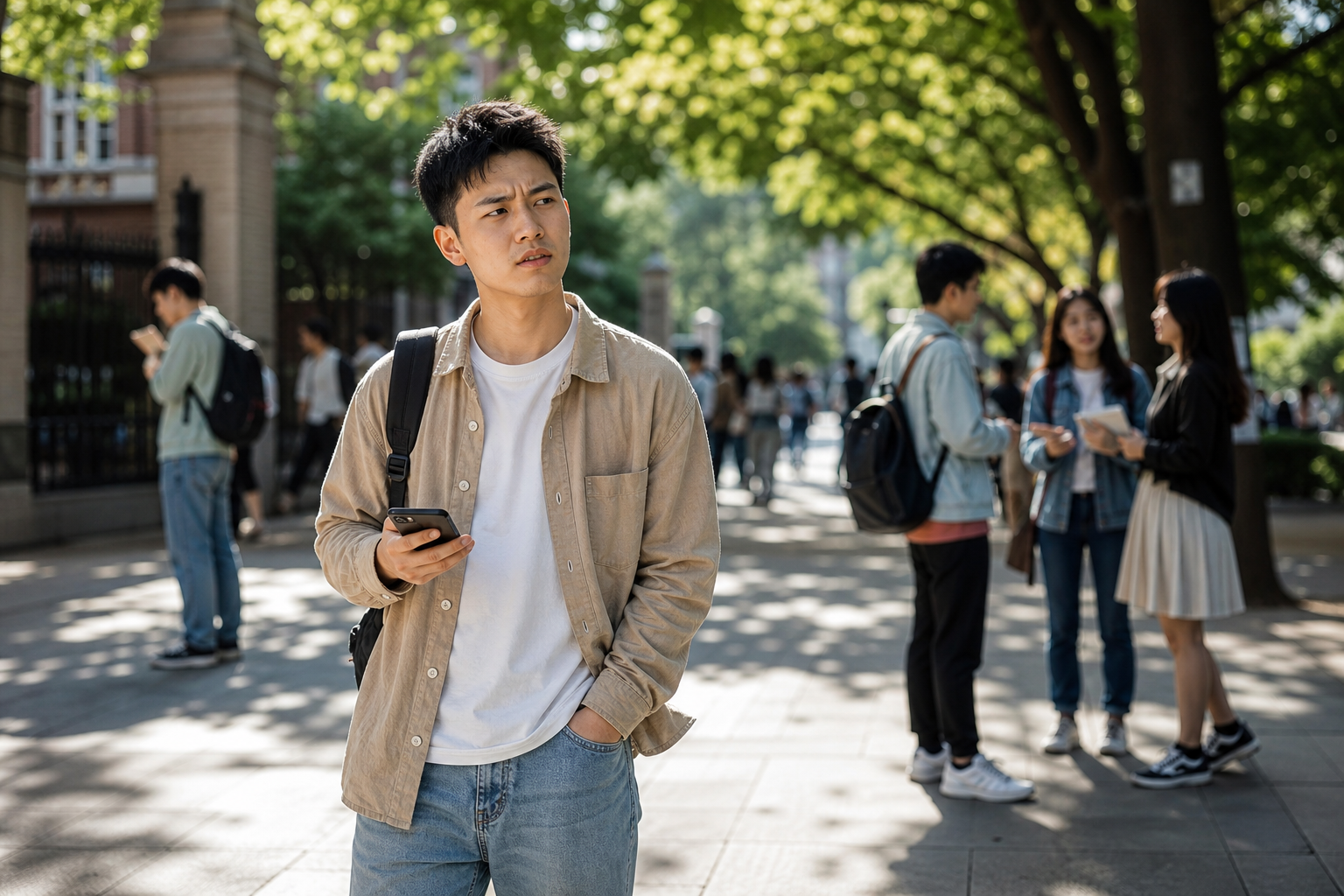 Chinese student in courtyard