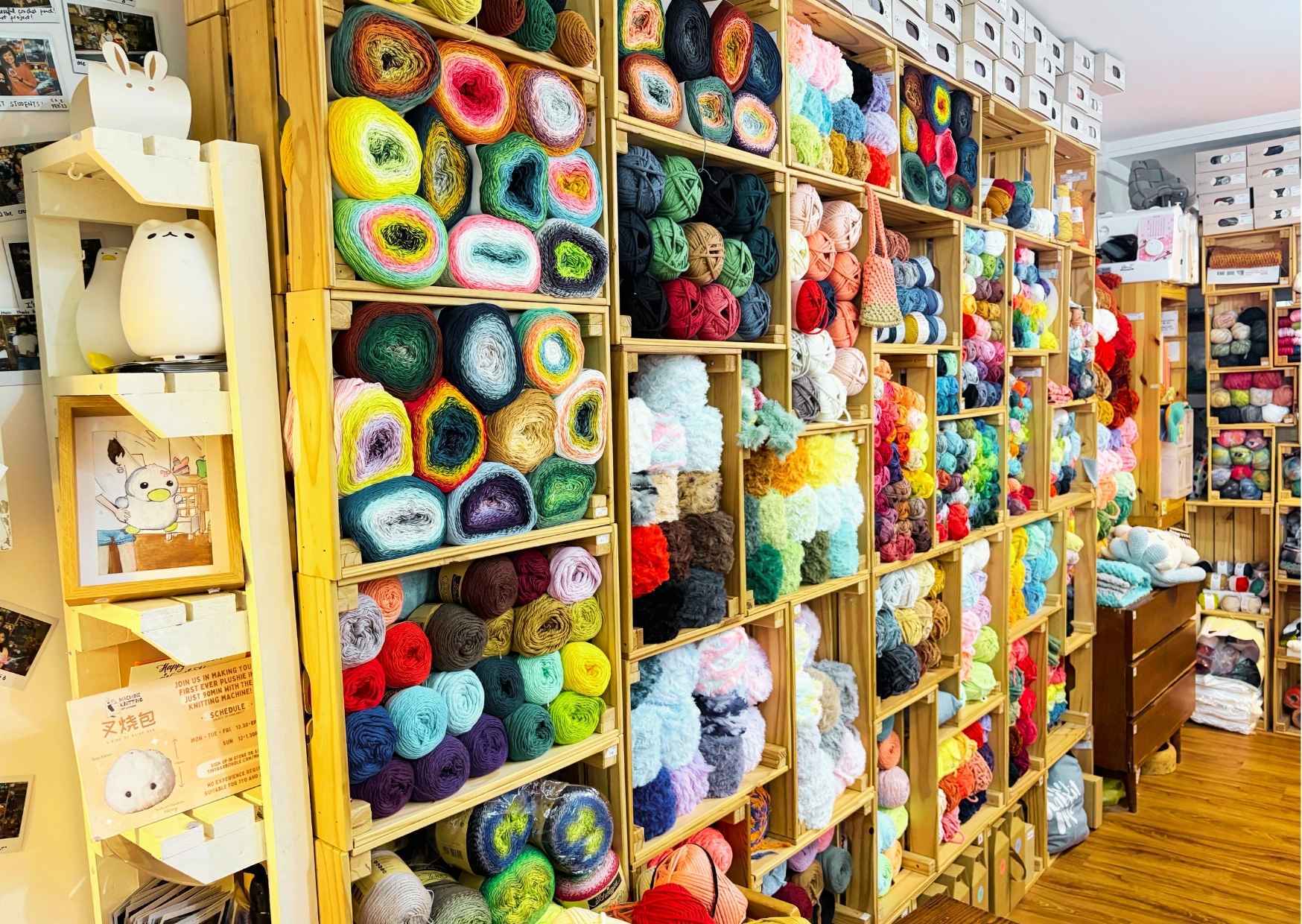 Shelves of yarns at Tiny Rabbit Hole